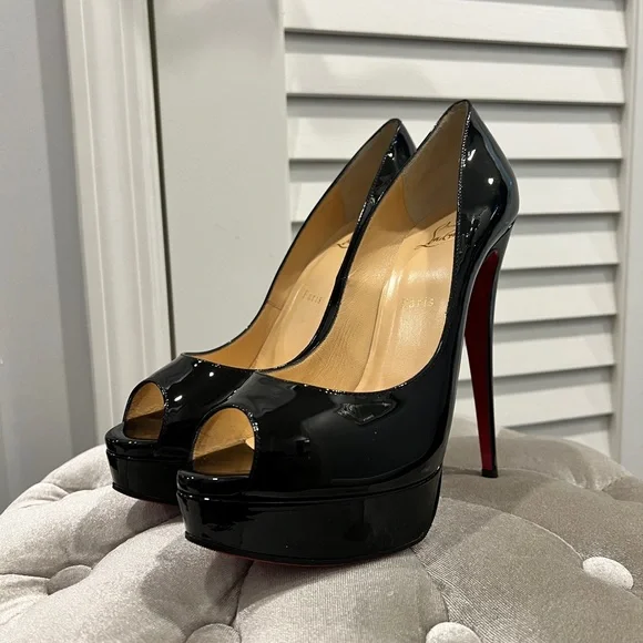 Christian Louboutin Black Lady Peep 150 Patent Calf Platforms